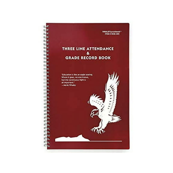 Whaley Gradebook (9 x 12 inches) 3 Line Grade And Attendance Record Book, 20 Student Lines, Six 8-Week Sessions (6GB-066)