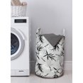 thumbnail image 3 of Floral Laundry Bag, Monochrome Illustration of Bamboo Leaves Drawn by Hand, Hamper Basket with Handles Drawstring Closure for Laundromats, 13" x 19", Pale Grey White, by Ambesonne, 3 of 4
