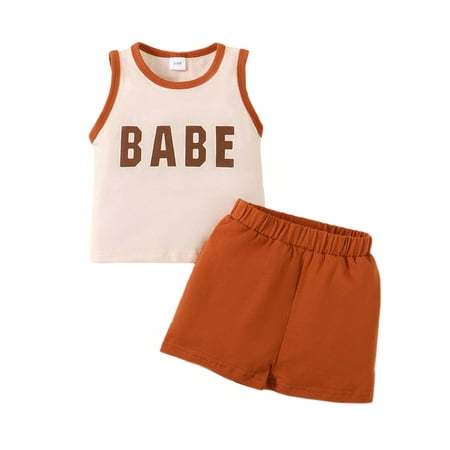 

OLLUISNEO 12-18 Months Toddler Baby Boys Clothes Baby Boys Sleeveless Top + Shorts 2Pcs Outfits Set Apricot