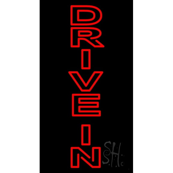 Vertical Double Stroke Drive In LED Neon Sign 24" Tall x 13" Wide - inches Black Square Cut Acrylic Backing, with Dimmer - Premium built indoor Sign for Drive In Cinema.