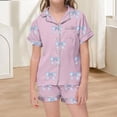 thumbnail image 2 of LRen Girls Casual Printed Lapel Collar Short Sleeve Button Down Shirt And Shorts Pajama Outfit Set For Toddlers Kids,12-13 Years,Z2-Light Purple, 2 of 5