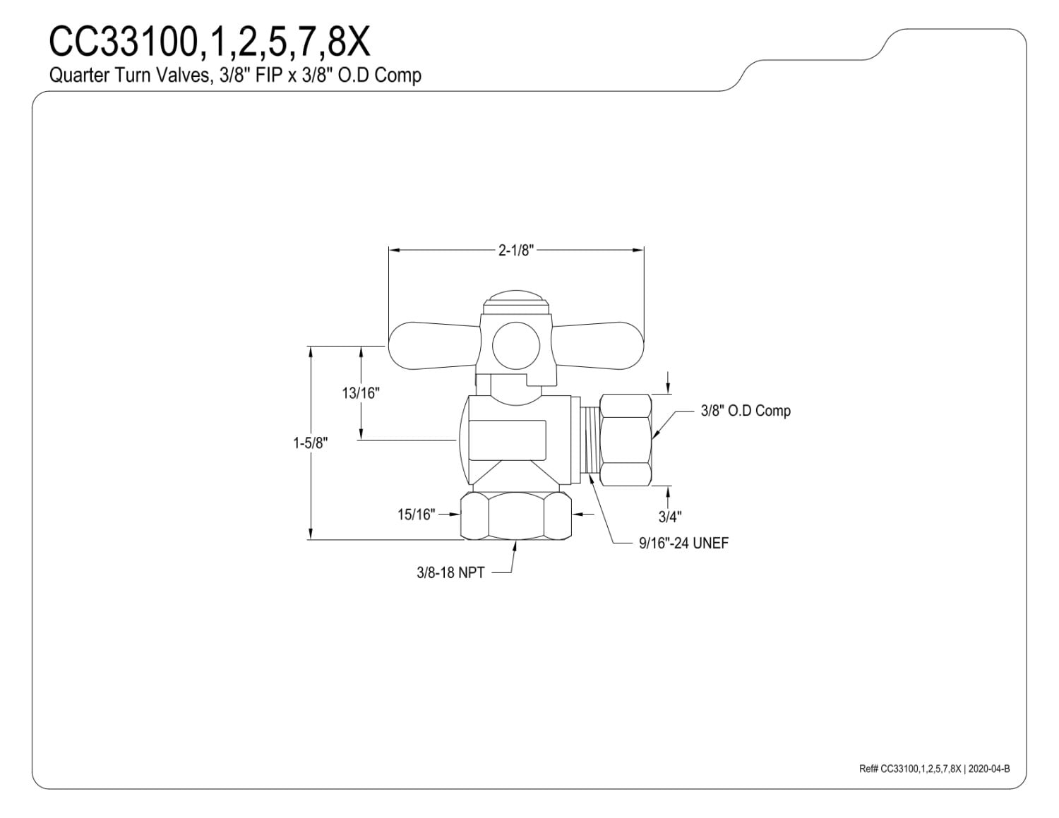Kingston Brass CC33105X 3/8" FIP x 3/8" OD Comp Quarter-Turn Angle Stop Valve, Oil Rubbed Bronze