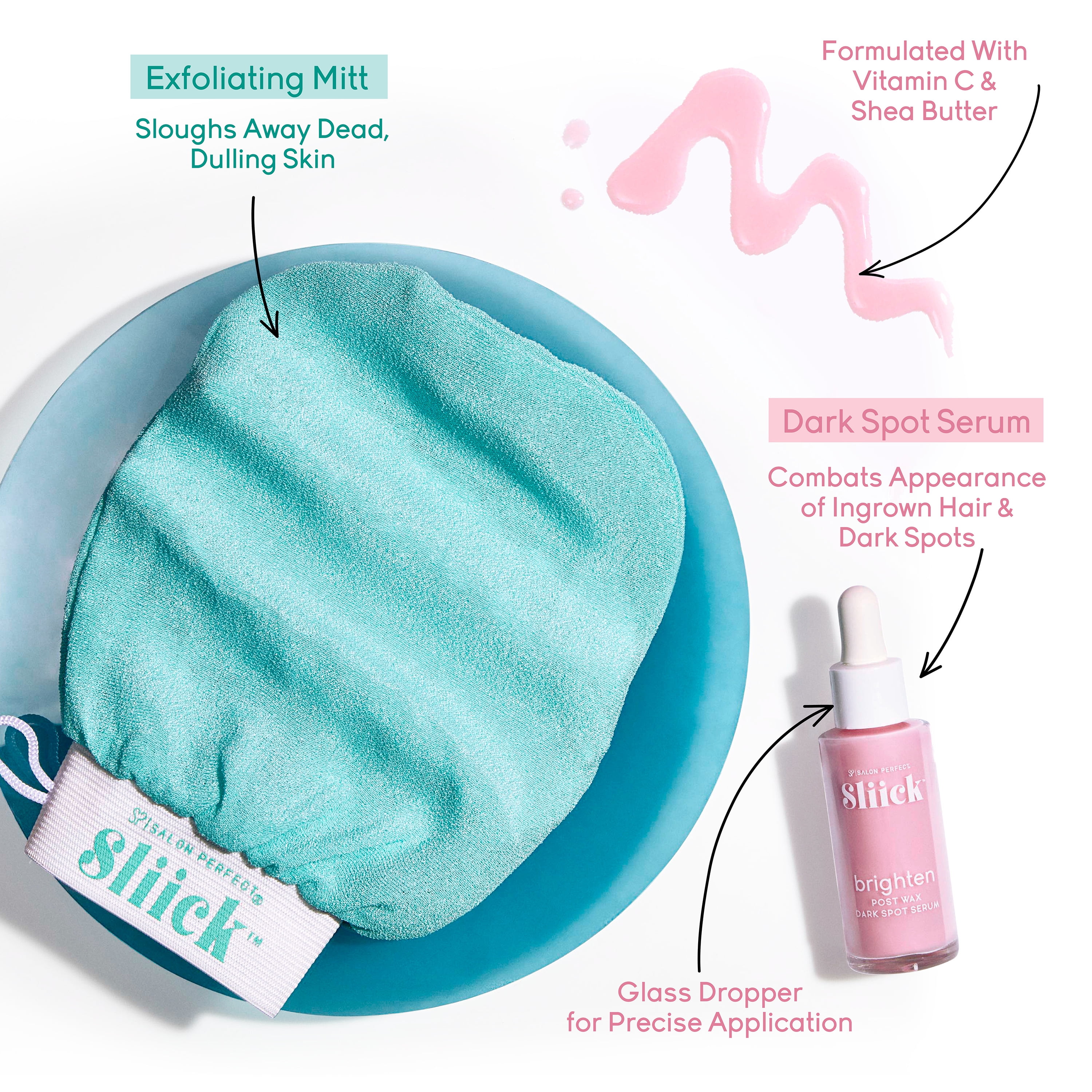 Sliick Buff & Brighten Ingrown Rescue Kit, Contains 1 Exfoliating Body Mitt and Brightening Serum, Ingrown Hair Treatment,1 fl oz