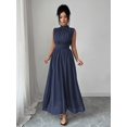 thumbnail image 4 of Navy Blue Womens Sleeveless High Neck Chiffon A-Line Maxi Dress With Criss-Cross Waist Tie, 4 of 8
