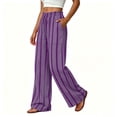 thumbnail image 4 of Crinkle Textured Womens Striped Wide Leg Pants Drawstring High Waist Loose Flowy Trousers with Pockets Daily Beach Loungewear Pants Purple, 4 of 7