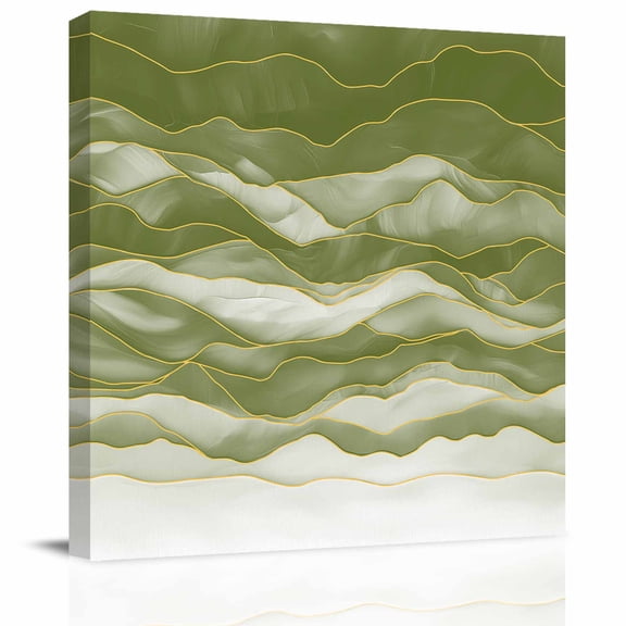 Framed Canvas Wall Art for Living Room Abstract Beach Wace Wall Decor, Geometric Green Aesthetic Paintings for Bedroom Office Kitchen Bathroom, Ready to Hang Artwork Wall Pictures 8x8 Inch