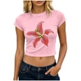 thumbnail image 2 of Gamivast Crop Tops for Women Short Sleeve Y2K Baby Tee Floral Graphic Print Shirts Casual Slim Fit Summer Basic T-Shirts Flattering Everyday Going Out Loungewear Top Pink XXL, 2 of 6