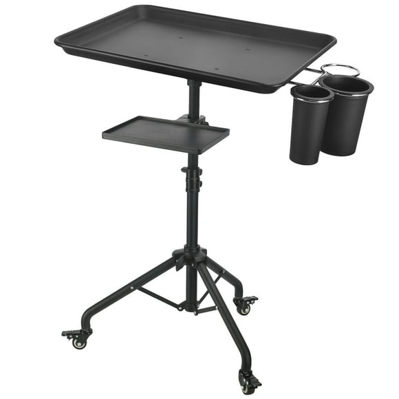Salon Tray Cart on Wheels, Aluminum Tattoo Tray with Storage Platform, Adjustable Height Service Rolling Tray, Storage Tray Accessory for Salon Spa Dental Use, Rolling Tray Cart