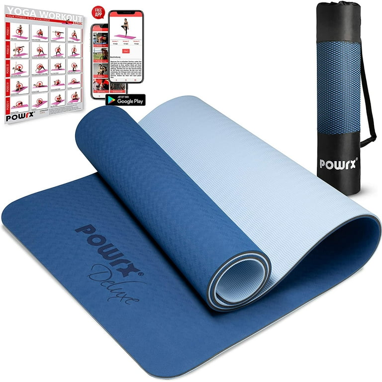 POWRX Yoga Mat 3-layer Technology incl. Carrying Strap + Bag