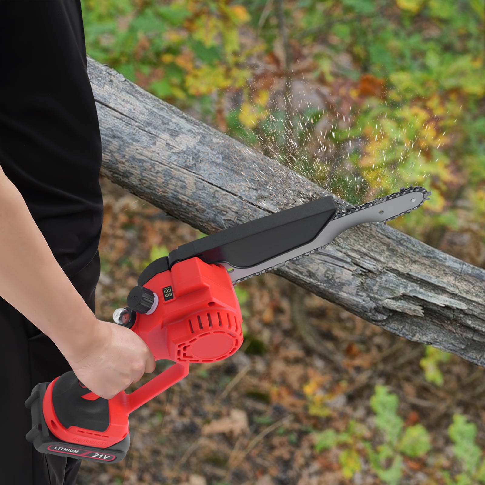 1000W Mini Chainsaw 8-inch Cordless Chainsaw 4000RPM Handheld Electric Chain Saw with 2 Batteries for Tree Trimming Wood Cutting