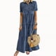 thumbnail image 2 of Vestidos de verano Awdenio para mujer, liquidación, moda para mujer, botones, sueltos, lisos, cuello en V, imitación de mezclilla, vestido largo de manga corta, 2 of 6