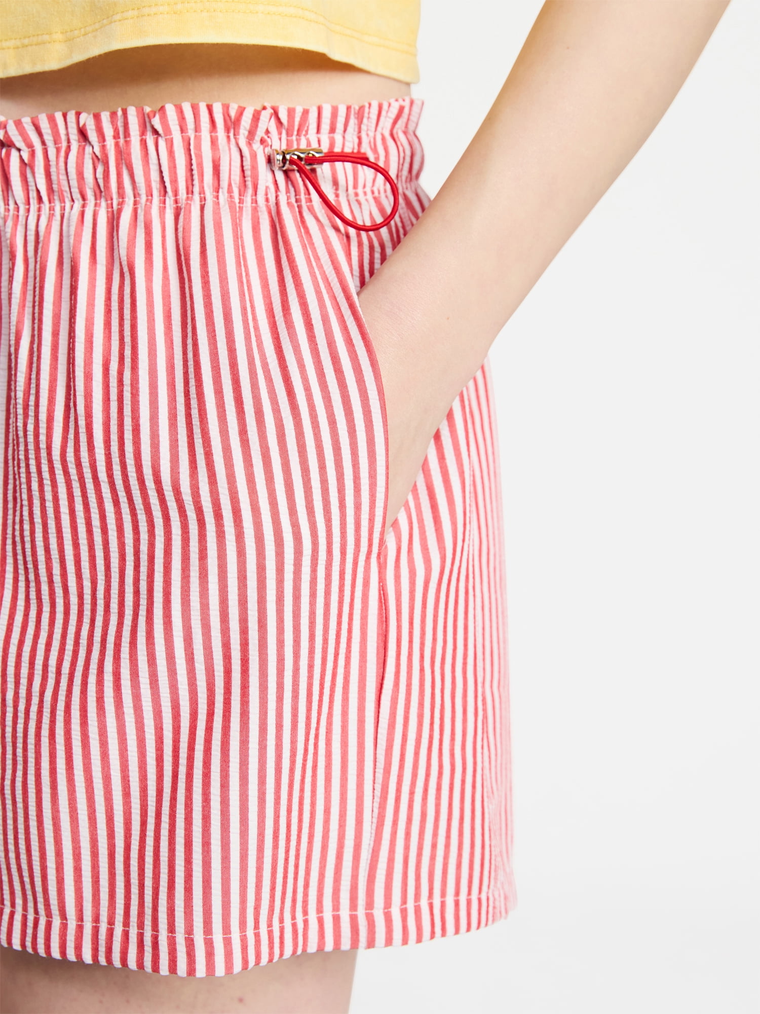 No Boundaries Striped Seersucker Bungee Shorts, 2" Inseam, Women's XXS-XXL