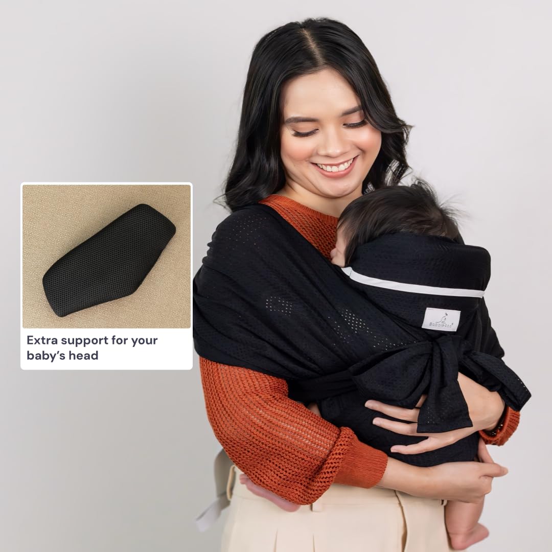 BabbleRoo Baby Wrap Carrier, Adjustable Newborn to Toddler, Black photo 2