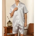 thumbnail image 4 of SWSMCLT Men's 2 Piece Pajamas Lightweight Shorts Printed Silky Summer Casual Soft Pj Set Short Sleeve Black Grey X-Large, 4 of 4