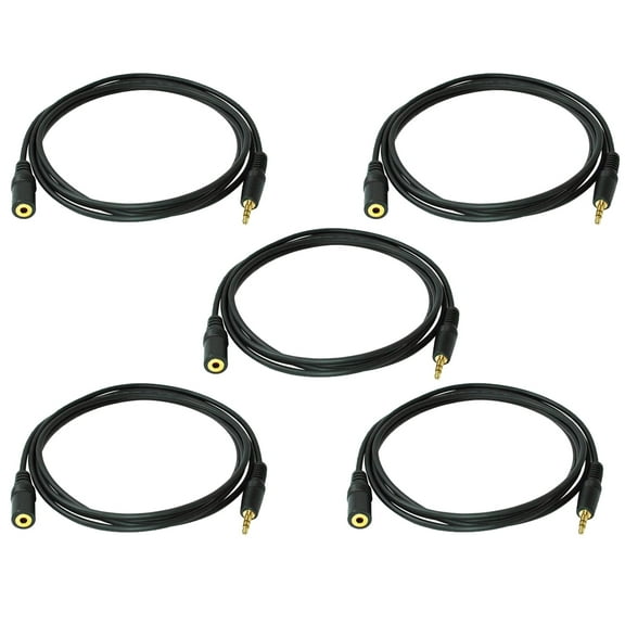 5x 6 FT 3.5mm Gold Plated Stereo Male- Female Audio Headphone Extension Cable Black