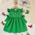 thumbnail image 3 of ZEHJUHAN Toddler Girls' Short Sleeve Ruffle Dress, Rainbow Embroidery Bow Detail Back Button Dress Green，9-12M, 3 of 10