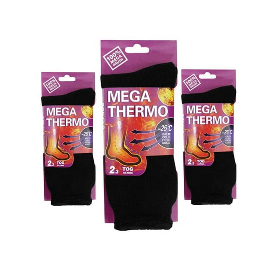 Ladies Black Mega Thermal Insulated 3-Packs Of Socks