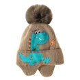 thumbnail image 5 of Hessimy Kids Dinosaur Embroidered Knit Pom Beanie with Earflaps,Winter Warm Hat for Kids, 5 of 6