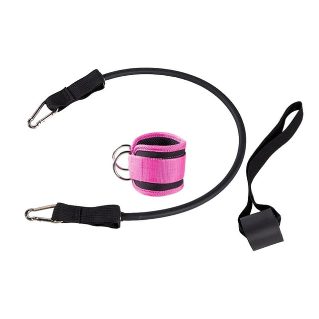 Juego de bandas de resistencia con correa de tobillo en forma de D, tubo de fitness, anclaje para puerta para entrenamiento de piernas en el gimnasio. Rosado