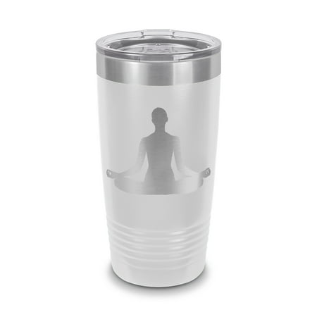 

Yoga Padmasana Pose Tumbler 20 oz - Laser Engraved w/ Clear Lid - Stainless Steel - Vacuum Insulated - Double Walled - Travel Mug - om - White