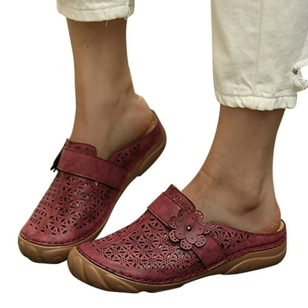 

Women s Summer Hollow Mules Sandal Lightweight Flat Sandals Breathable Slides Slip-on Loafers