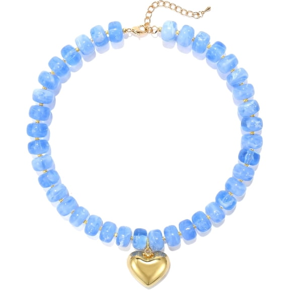 DESIGNICE Chunky Heart Necklace for Women, Colorful Acrylic Beaded Statement Puff Heart Necklace, Cute Boho Y2K Choker Necklace for Gift Jewelry