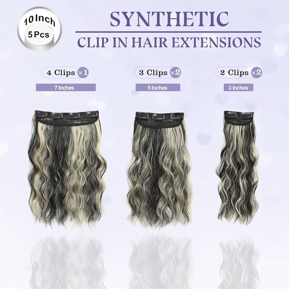 WEIF-Synthetic Clip in Hair Extensions 10 Inch Short Curly Wavy Hair Extension Clip ins 5Pcs Black mix Blonde Synthetic Thick Hairpieces for Women