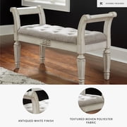 Signature Design by Ashley Realyn Accent Bench - Antique White Tufted with Foam Cushion