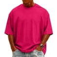 thumbnail image 2 of Men's Knit Crew Neck Short-Sleeve T-Shirt Stylish Casual Pullover Multi-Scene Use For Daily & Weekend All-Season Basic Tops,Hot Pink,XXXL, 2 of 4