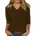 thumbnail image 3 of KBZDBZC Blouses for Women Casual Womens Tops 3/4 Sleeve Summer Solid Plain Travel Cute Tops V Neck Slim Fit Half Sleeve Tshirts Shirts Spring Blouse Women’S Blouses (Brown,XXXXXL), 3 of 5