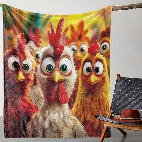 1pc Vintage Rooster Print Flannel Blanket - Soft Cozy All-Season Knitted Polyester Throw for Sofa, Bed, Office, Camping, Travel - Digital Print, 250-300gsm - Ideal Gift Blanket