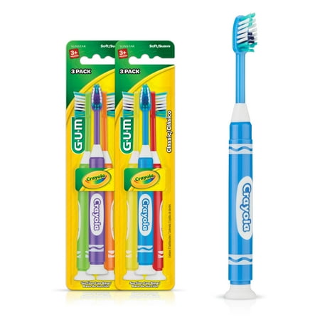 GUM Crayola Marker Children’s Toothbrush , w/Su Countion Cup Base, Age 3+, 3 Count (Pack of 2)