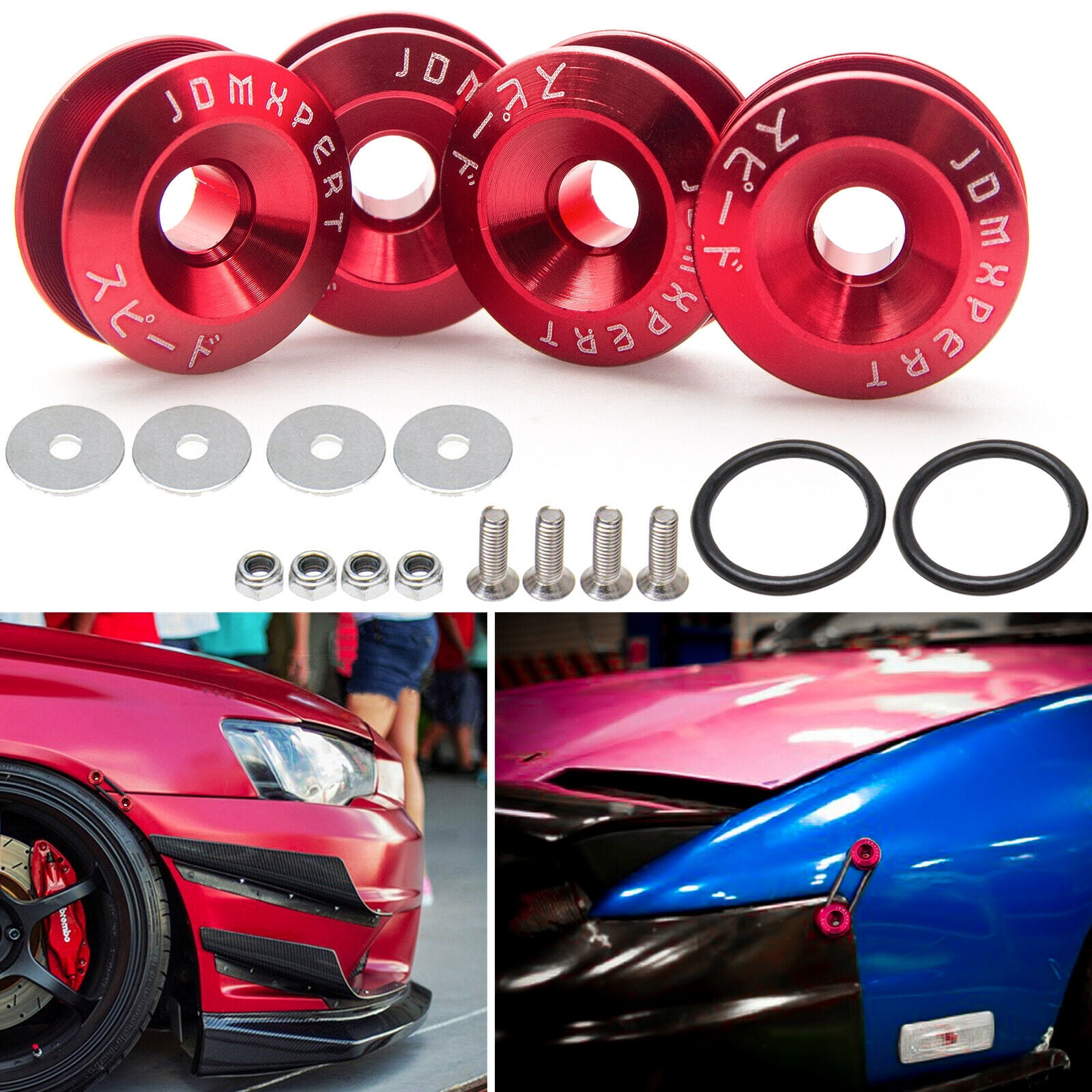 Red JDM CNC Quick Release Fasteners For Car Bumpers Trunk Fender Hatch Lids Kit 