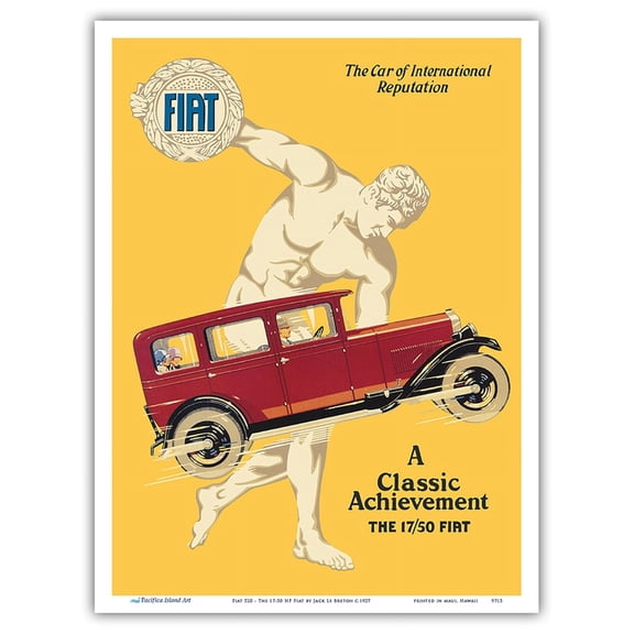 Fiat 520 - A Classic Achievement - The 17-50 HP Fiat - Vintage Automobile Poster by Jack Le Breton c.1927 - Master Art Print (Unframed) 9in x 12in