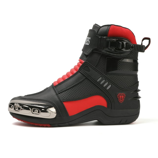 JG WOLVES - Motorcycle Boots - All-Season Comfort & Adventure - Waterproof Touring & Off-Road Riding Shoes - For Men & Women,Black-Red,45