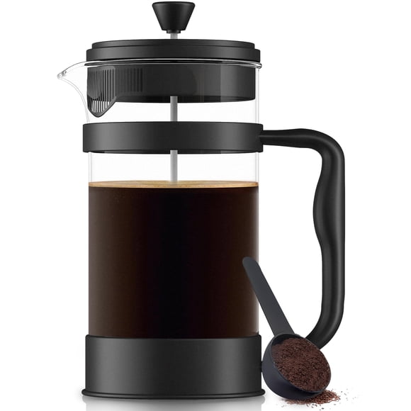 Utopia Kitchen Cafetera de prensa francesa de 34 onzas y 1 litro, tetera, prensas de café de viaje, cafetera de borosilicato espesada resistente al calor para regalos de viaje de camping, paquete negr