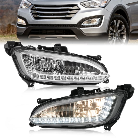 LED DRL Fog Lights Lamps Assembly For Hyundai Santa Fe Sport 2013-2015 2016