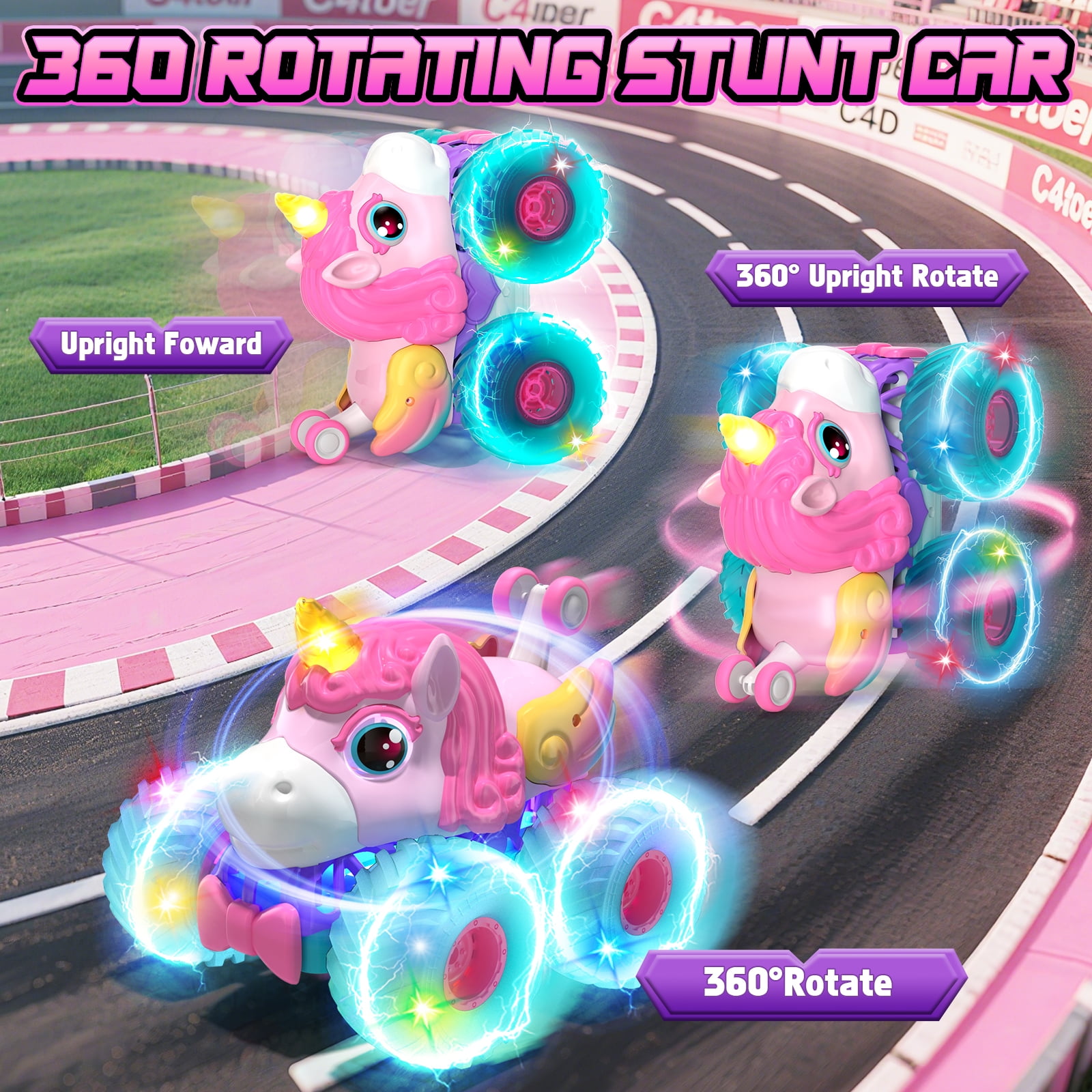 Unicorn Remote Control Cars for Girls, Remote Control Monster Truck for Girls, Pink Rc Stunt Car Unicorn Toys Cars with LED Lights for Girls Age 4 5 6 7 8 9 10 11 12