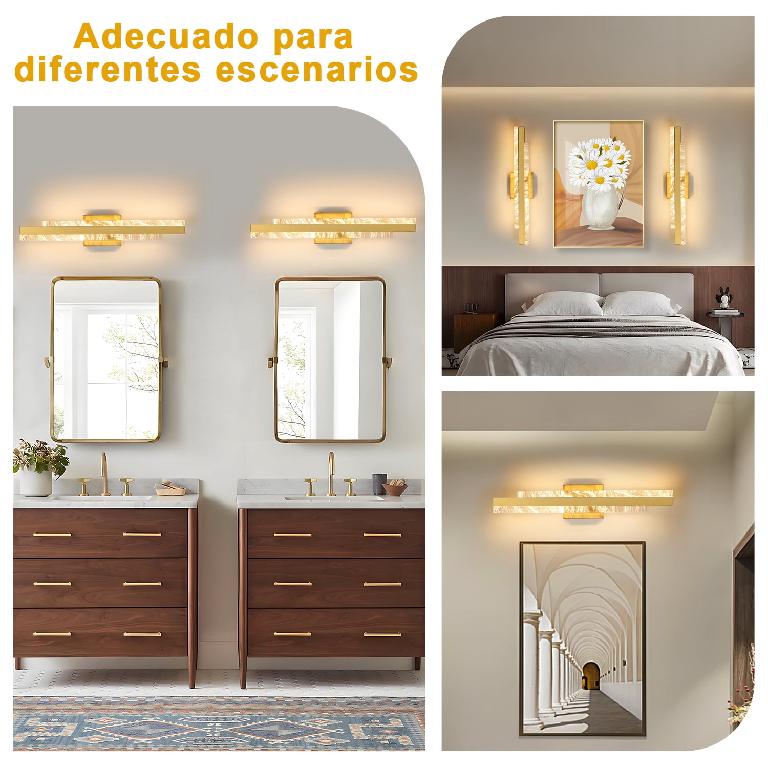 Gold Modern Bathroom Vanity Light 24 inch Dimmable LED Bath Bar Light Fixtures Over Mirror Wall Sconce Picture Lights for Paintings Cabinets Bedroom