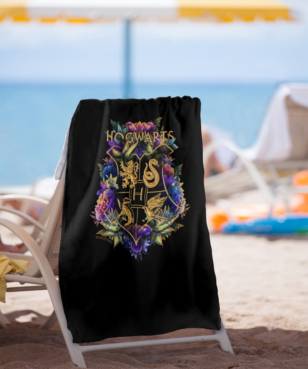Harry Potter Hogwarts Multi-Colored Floral Crest Officially Licensed Beach Towel 30' X 60'
