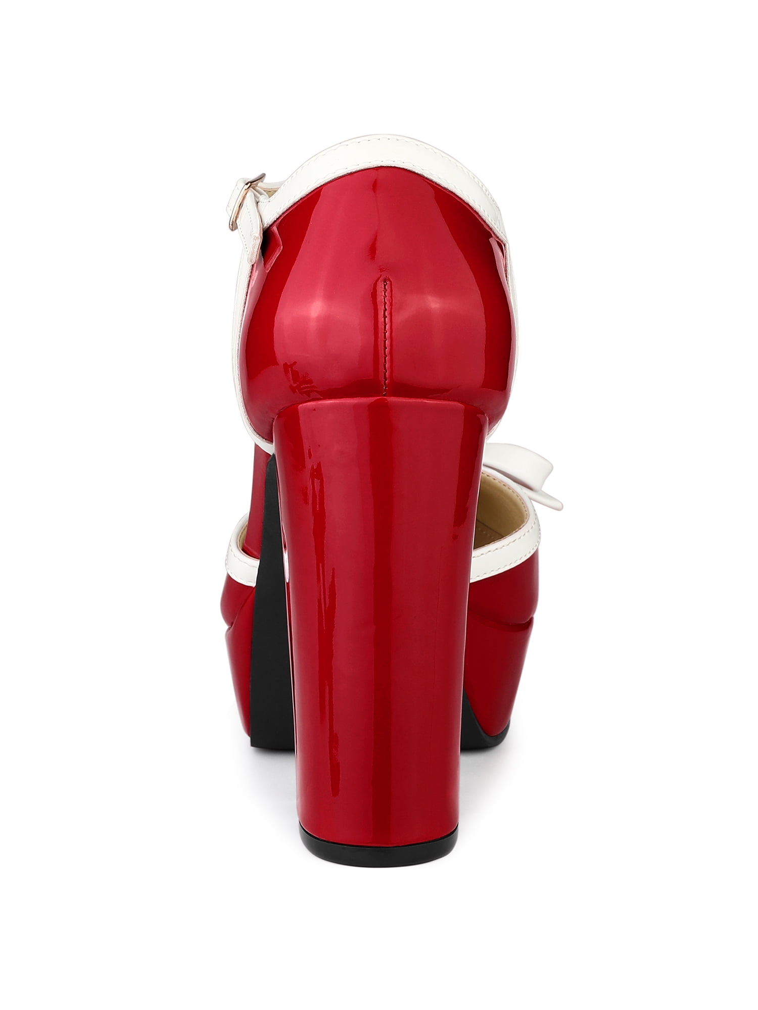 DARING DIVA Women's Platform Bow T Strap Chunky Heels Pumps Red 10