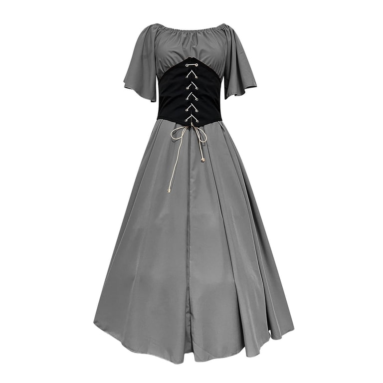 yoeyez Victorian Dress for Women Medieval Fairy Costume Set Butterfly  Sleeve Steampunk Dress Vintage Wedding Guest Long Under Dress with Corset  Gray,L - Walmart.com