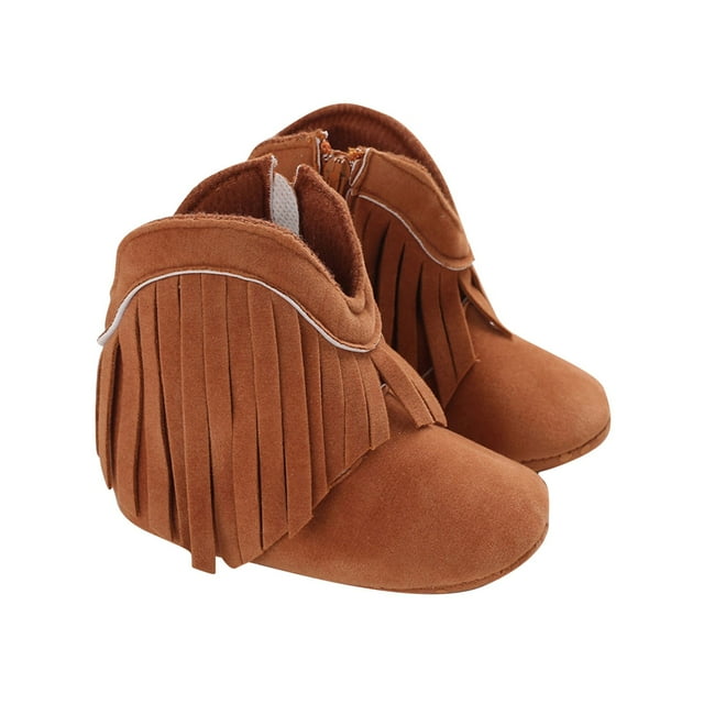 RXIRUCGD Bottes pour Enfants et Bébés Chaussures en Coton Chaussures Décoratives à Franges ( Brun, Taille:12 )