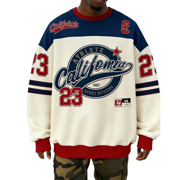 IWRICH Men's Number Graphic Sweatshirt Oversized Crew Neck Long Sleeve Pullover Tops Casual Basketball Sports Tees Khaki XL