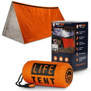 Go Time Gear | Life Tent Emergency Survival Shelter - 2 Person Tube Tent | Waterproof, Windproof, Thermal | Includes Survival Whistle, Paracord Rope & Portable, Lightweight Nylon Stuff Sack | Orange