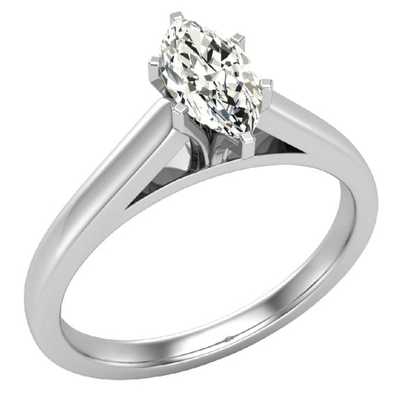Diamond Engagement Ring For Women Marquise GIA Certified Solitaire 6-Prong 0.50 Carat 14K White Gold (J,I1)