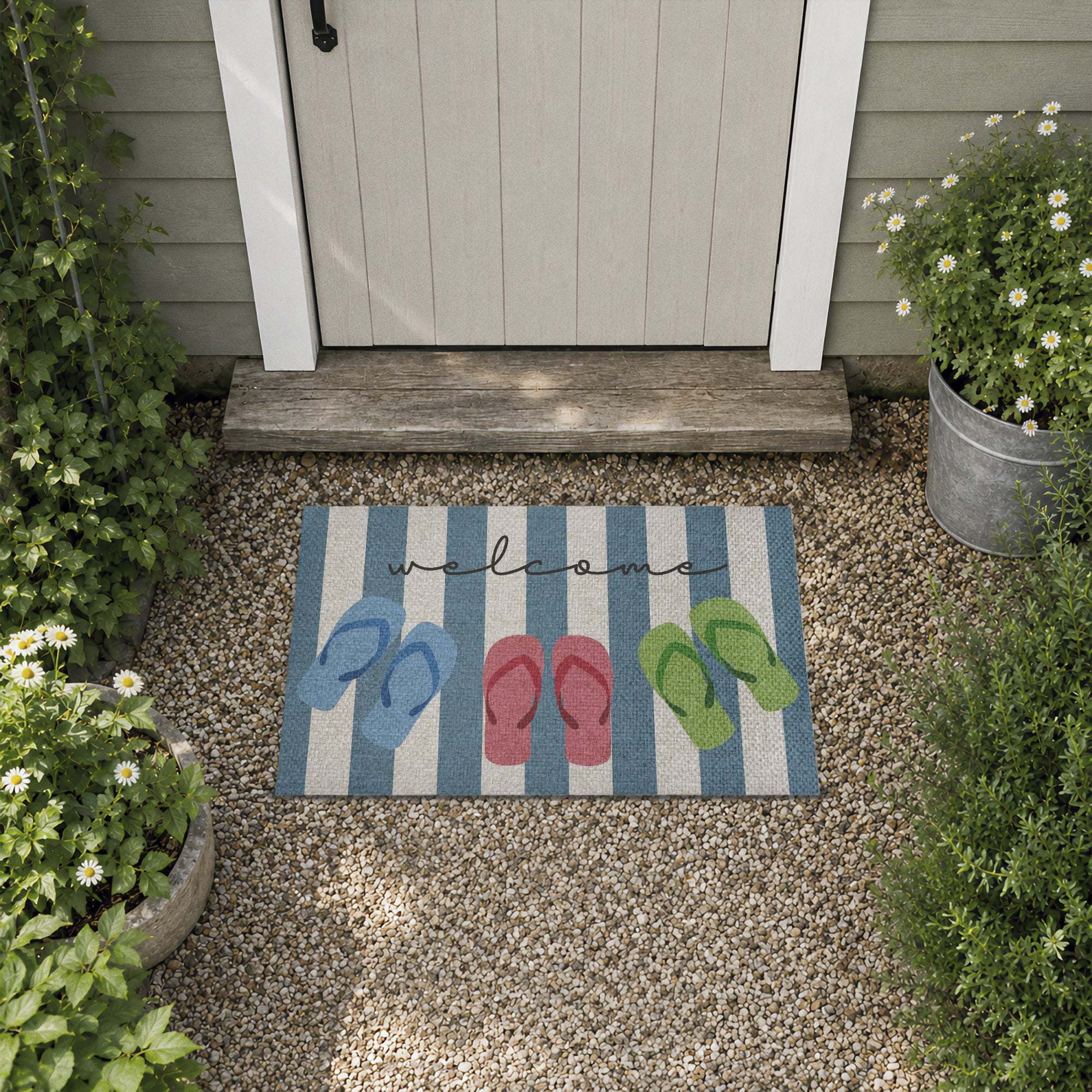 Stupell Industries Flip Flops Summer Welcome Printed Outdoor Imitation Sisal Floor Mat, design by Lil' Rue