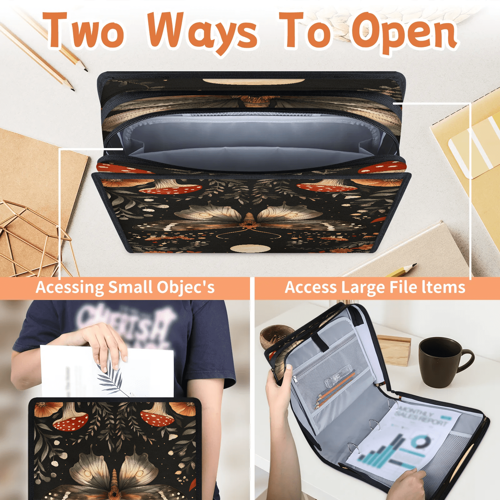 Herdesigns Butterflies Zipper Binder with Shoulder Strap, Waterproof 1.5 Inch 3 D-Ring Binder Organizer Bag, Fits 13 Inch Laptop for Work, Animal