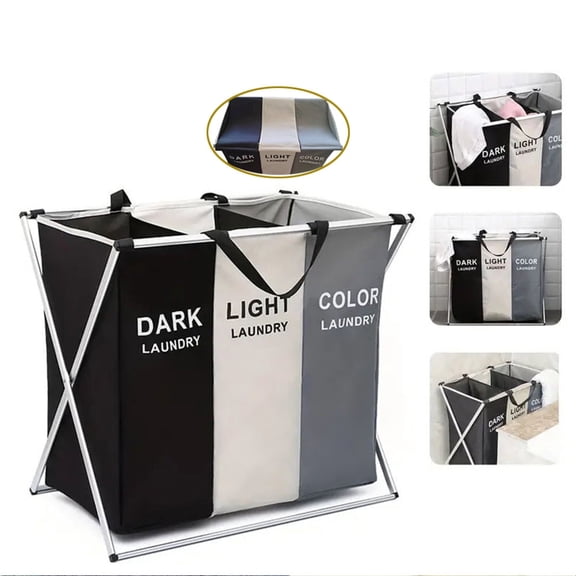 Laundry Hamper Sorter, 135L Foldable Laundry Basket With Lids, Large 3 Sections Laundry Bin Sorter, Waterproof Dirty Clothes Hamper Bag for Bathroom Bedroom,Washing Storage Bag,Blanket Storage