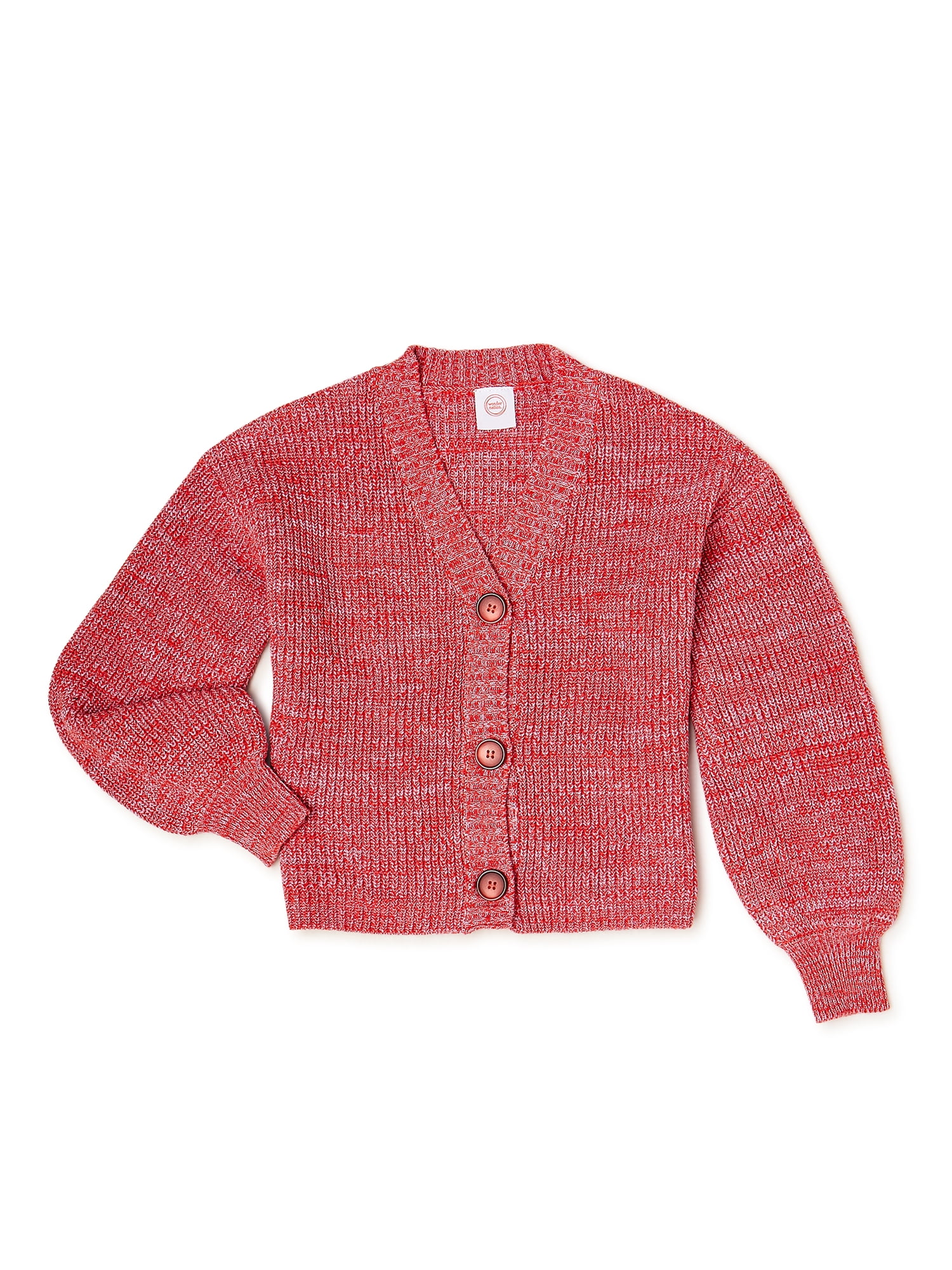 Wonder Nation Girls Long Sleeve Button-Front Cardigan Sweater, Sizes 4-18 \u0026 Plus, Girl's, Size: Medium (7-8), Red
